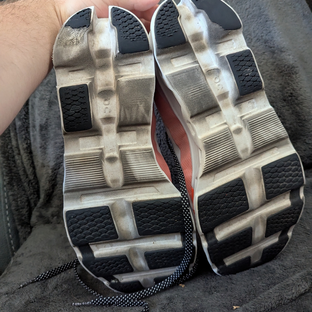 On Running White and Coral Sneakers - Picture 8 of 11